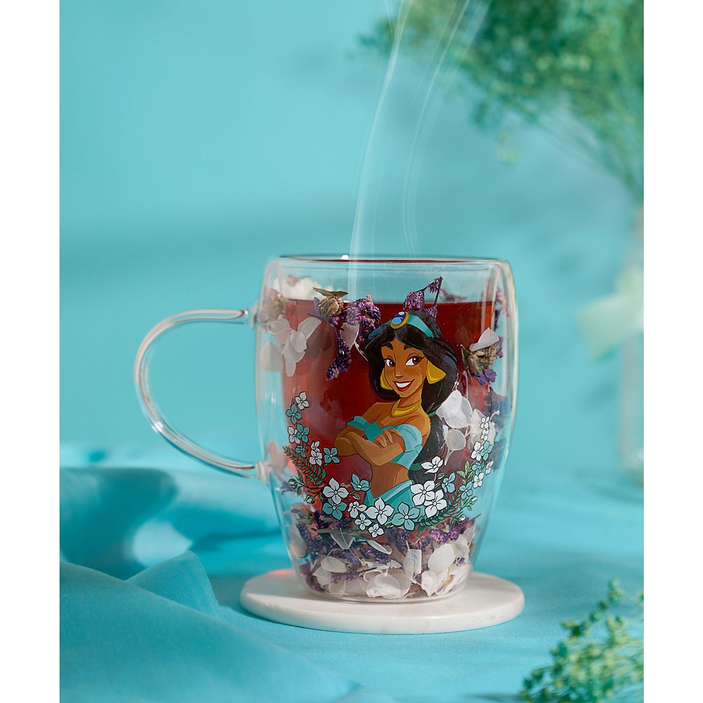 Disney Princess Jasmine Glass Mug with Dried Flowers