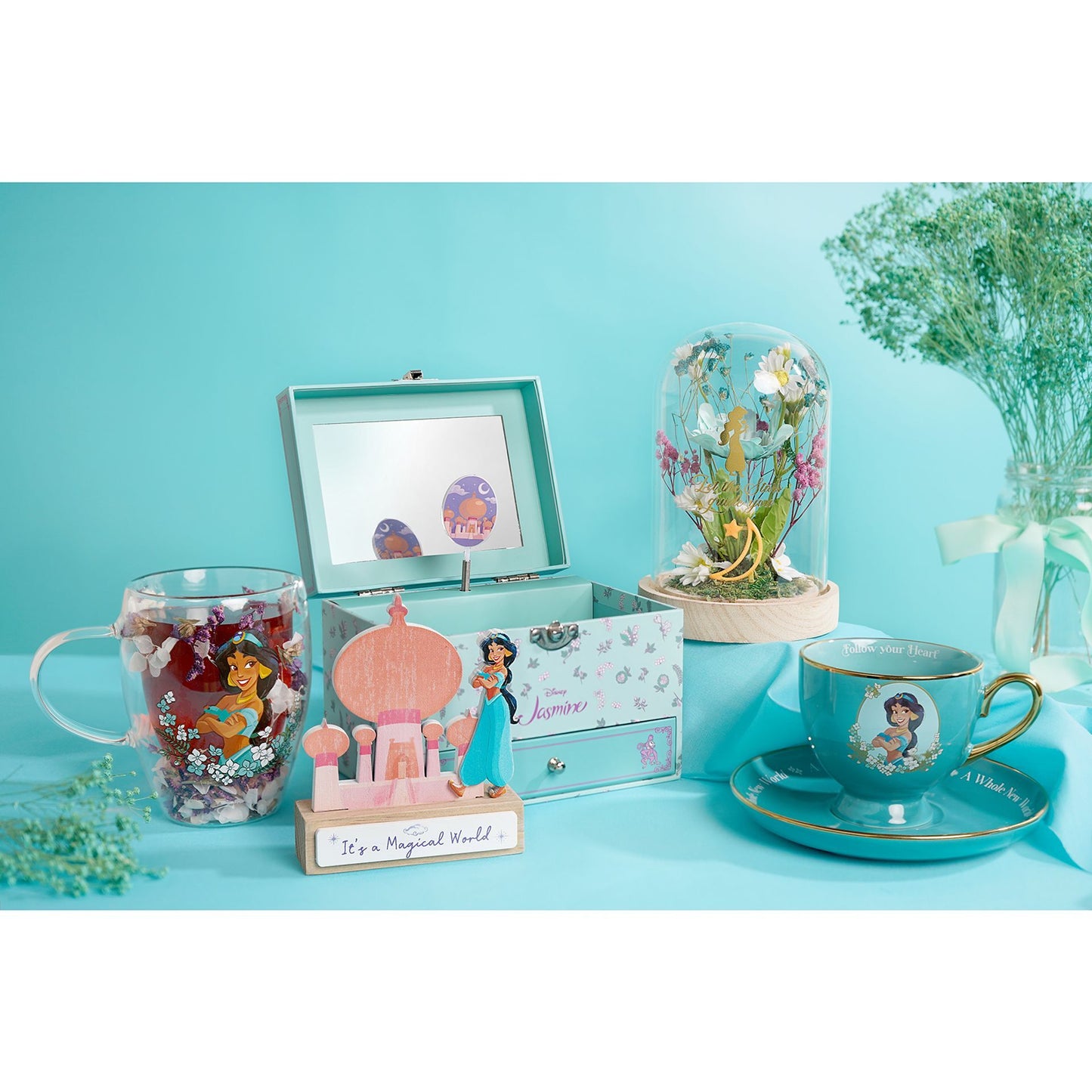 Disney Princess Jasmine Glass Mug with Dried Flowers
