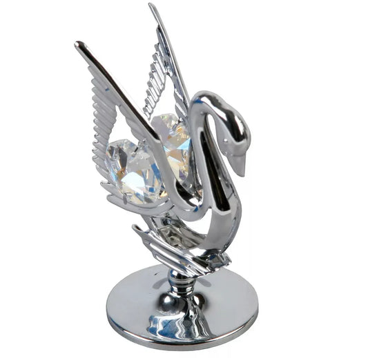 CRYSTOCRAFT - Chrome Plated Swan Ornament with Crystal