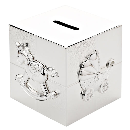 BAMBINO SILVERPLATED MONEY BOX - CUBE